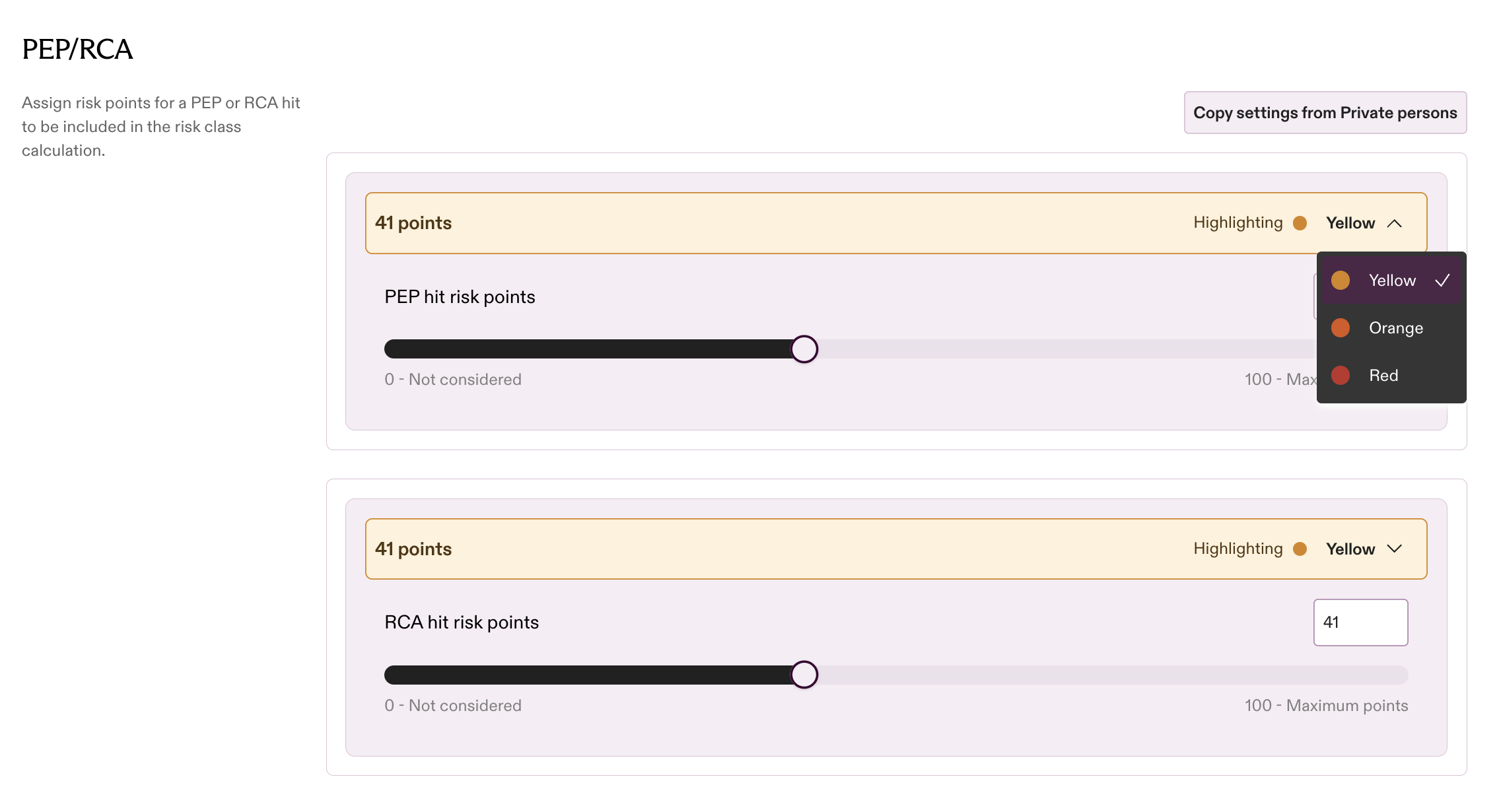 PEP and RCA risk points