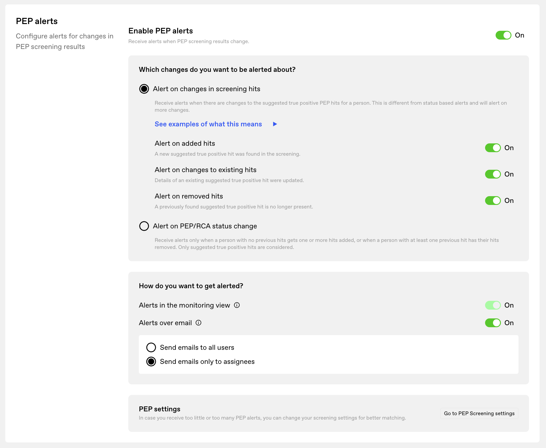 Monitoring settings