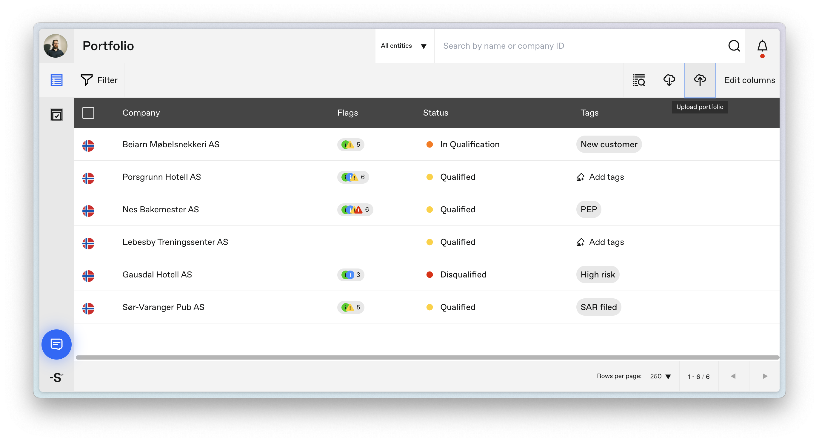 Upload portfolio button