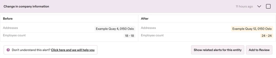 Company information alert in Monitoring