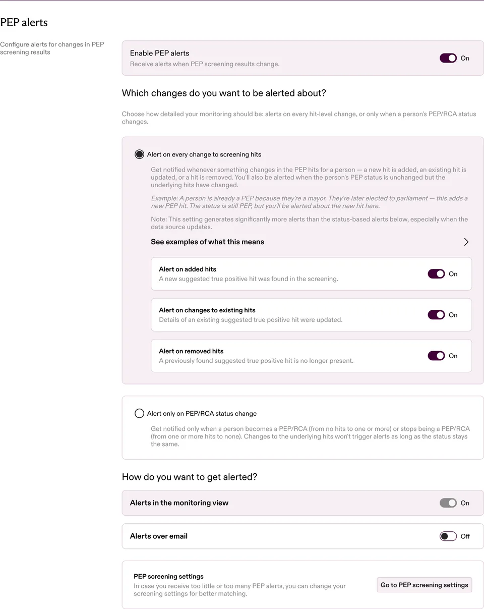 Monitoring settings